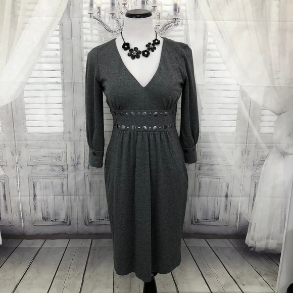 David Meister 4 Gray V Neck Studded Dress Sheath - Picture 1 of 8